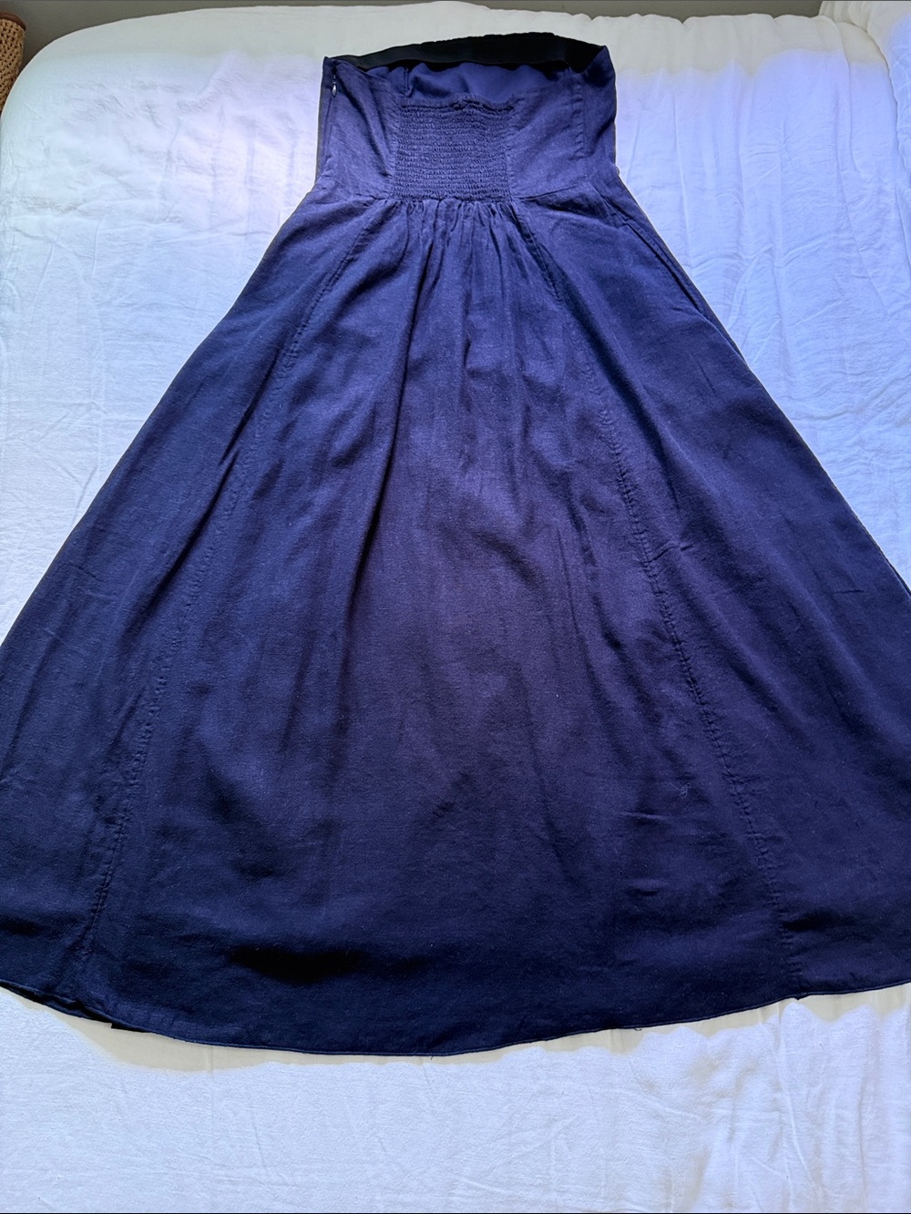 Women's Navy-Blue Maxi strapless Dress A-Line Design, linen. - Picture 2 of 11